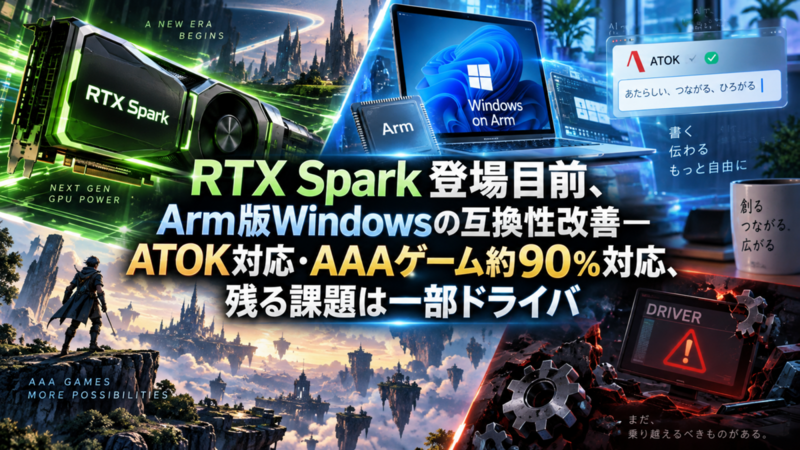 RTX Spark登場目前、Arm版Windowsの互換性改善―ATOK対応・AAAゲーム約90％対応、残る課題は一部ドライバ