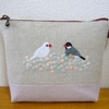 オーダー品＠文鳥刺繍のファスナーポーチ・コザクラペンダント