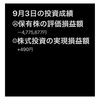 #2021年9月3日 #保有株 の#評価損益額 。#株式投資 の#実現損益額 。