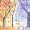 水彩画　秋の国と冬の国