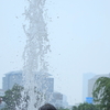 暑い日は公園の噴水で水浴び