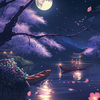 湖近くの夜桜