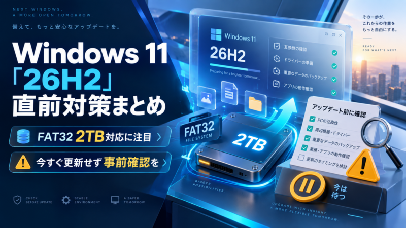 Windows 11「26H2」直前対策まとめ｜FAT32の2TB対応に注目も今すぐ更新せず事前確認を