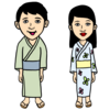 浴衣姿のカップル のかわいいイラスト