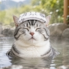 露天風呂に入る猫