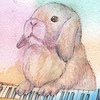 水彩画「Rabbits 001 - Keyboardist」
