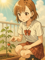 ミニトマト1個と、おじいちゃんのお墓参りと、明日も暑いってさ。