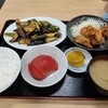 西川口の「あおき食堂」でナスと甘長唐辛子辛味噌炒めと鶏唐揚げ定食を食べました🍆