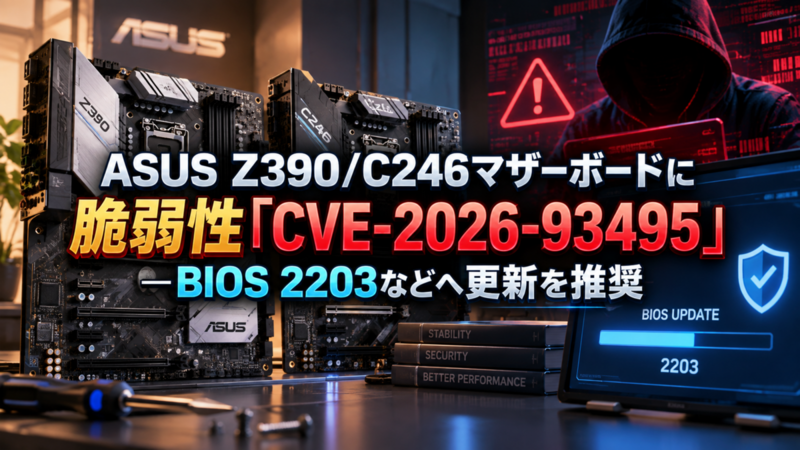 ASUS Z390/C246マザーボードに脆弱性「CVE-2026-93495」―BIOS 2203などへ更新を推奨