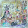完成『妖精と魔法の国の旅・猫ちゃんの使い魔学校ページ』ohuhu固形水彩で塗る