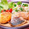 菜の花と釜揚げしらすのパスタ＆アジとホタテのムニエル
