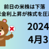 【24/4/3】前日の米株は下落　10年債利回りが今年の最高水準に上昇