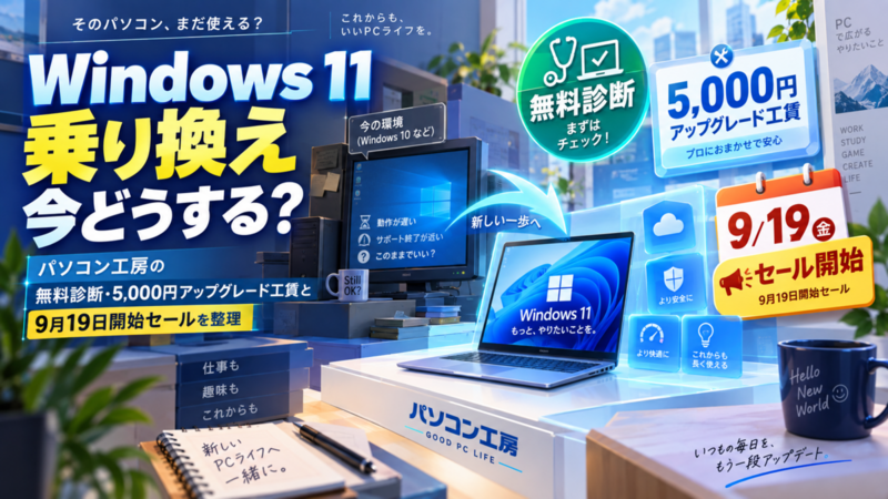 Windows 11乗り換えは今どうする？パソコン工房の無料診断・5,000円アップグレード工賃と9月19日開始セールを整理