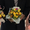 花壇の花で作ったフラワーアレンジメント（東須磨小学校創立140周年の御祝）