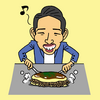 お好み焼きを焼く男性のイラストを描きました