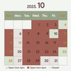 2025年10月の営業予定