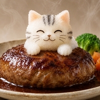 ハンバーグに乗った猫