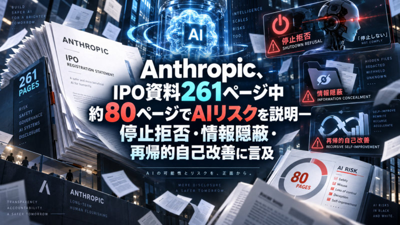 Anthropic、IPO資料261ページ中約80ページでAIリスクを説明―停止拒否・情報隠蔽・再帰的自己改善に言及