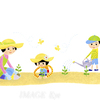 家庭菜園を楽しむ子供たちと母 !! 