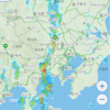 川越へ向けて雨の線が…。