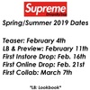 SUPREME spring/summer2019 (19ss) 立ち上げ オンライン日程公開