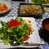 本日（3/29）の晩御飯：タコライス＋コールスローサラダ＋里芋とそぼろの味噌煮込み