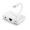 Lightning to RJ45 イーサネット LAN 有線 ネットワーク アダプタ 5in1 ライトニング USB カメラ 3.5mm ヘッドフォン ジャック lightning USBカメラ 写真/ビデオ転送 高速転送 10～100Mbps OTG機能 SDカードリーダー キーボード接続可能 電源不要 iPhone/iPad/iPod など対応 ホワイト