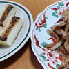 2月23日（木）昼食の豚肉とピーマン炒めと、夕食の鶏肉焼き。