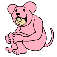 かわいいピンクネズミの着ぐるみを着た人のイラスト