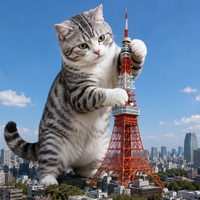 東京タワーと遊ぶ猫