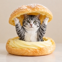 シュークリームから出てくる猫