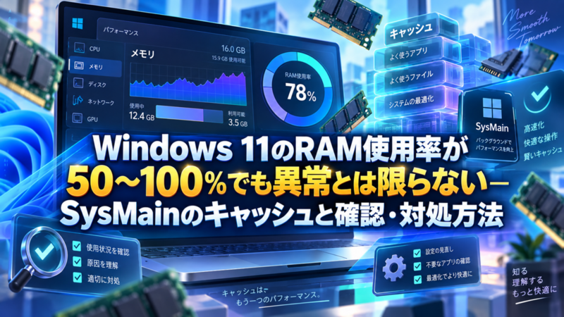 Windows 11のRAM使用率が50〜100％でも異常とは限らない―SysMainのキャッシュと確認・対処方法