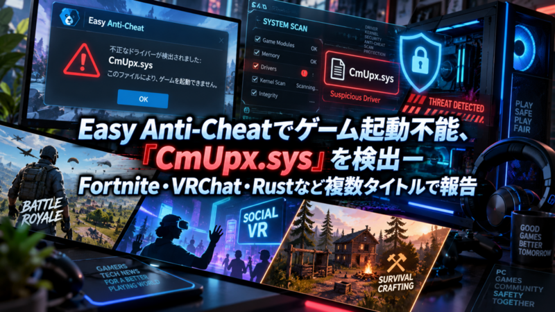 Easy Anti-Cheatでゲーム起動不能、「CmUpx.sys」を検出―Fortnite・VRChat・Rustなど複数タイトルで報告