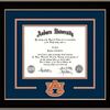 Auburn University Diploma Frame - Black Lacquer - w/Laser AU Logo Cutout - Navy on Orange mat