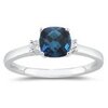 0.10 Cts Diamond & 1.42 Cts London Blue Topaz Three Stone Ring in 14K White Gold-10.0