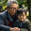 眼鏡をかけた祖父と孫（日本人）　フリー写真・フリー画像（AI画像生成）